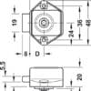 Technical schematic of a hexagonal mounting device with two mounting holes, top‑view shows width 35 mm and overall height 48 mm with an inner bore, and side view shows a left connector and a bottom threaded mounting stud.